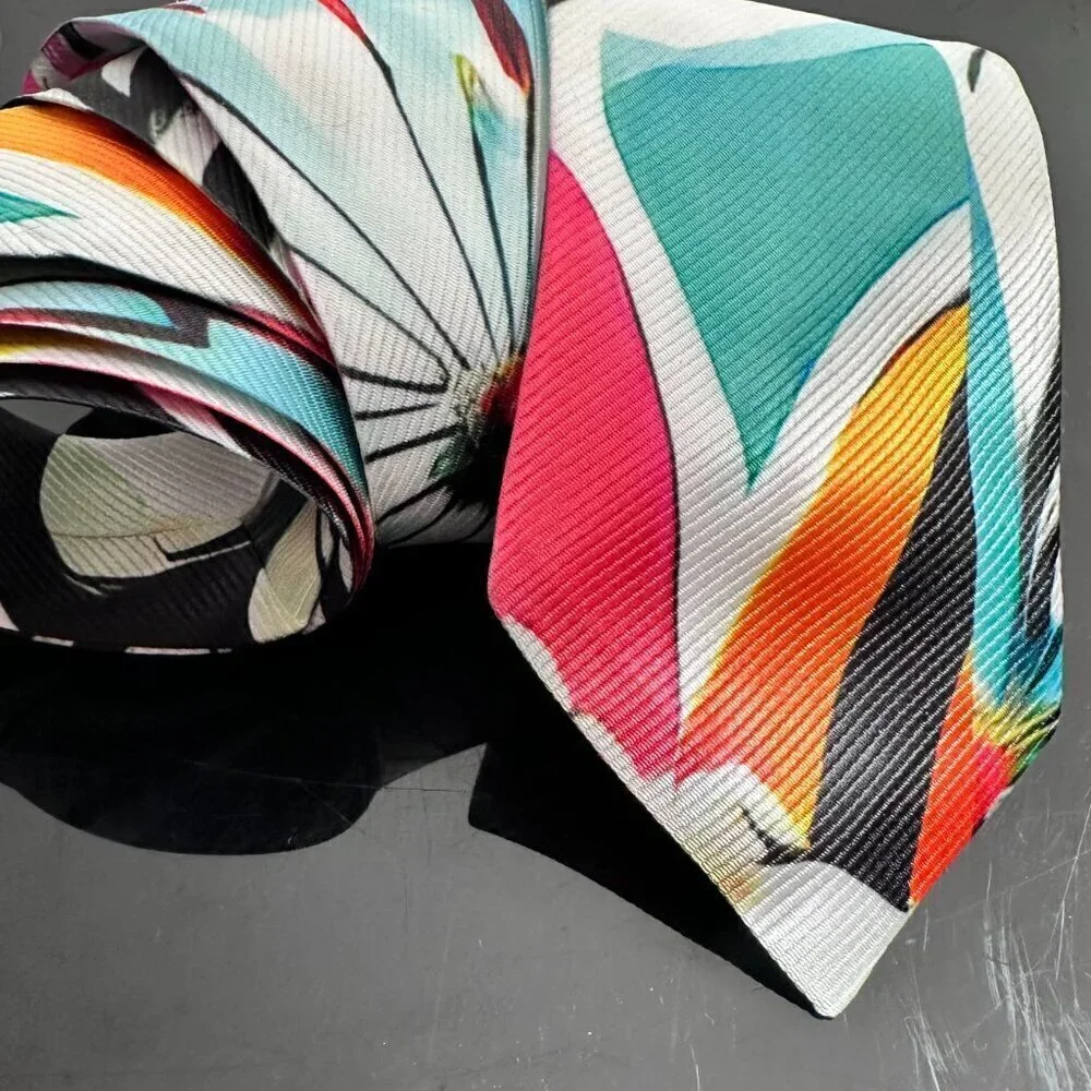 Floral Patchwork Tie Retro Designer Menswear Tie Necktie Mid Century Painting